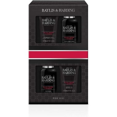 Bayliss & Harding BH20BP4P Men's Black Pepper and Ginseng Travel Essential Gift Set