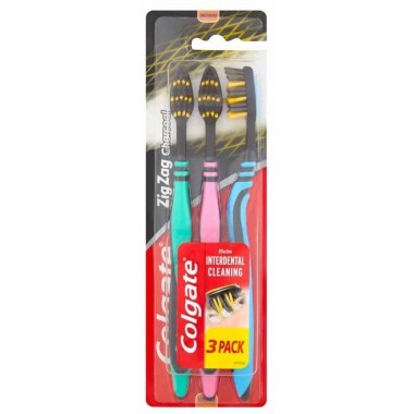 Colgate TOCOL699 Zig Zag Charcoal 3 Pack Toothbrush