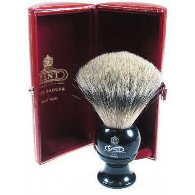 Kent BLK4 Black Medium/Travel-sized Pure Grey Badger Shaving Brush